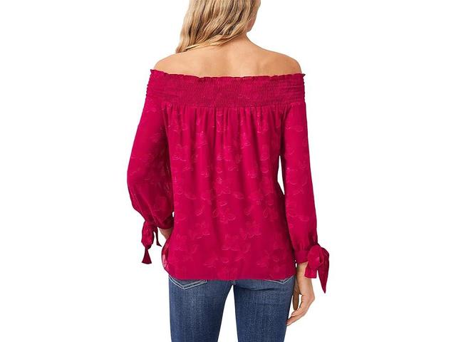 CeCe Off-the-Shoulder Floral Jacquard Blouse (Plumeria) Women's Clothing Product Image