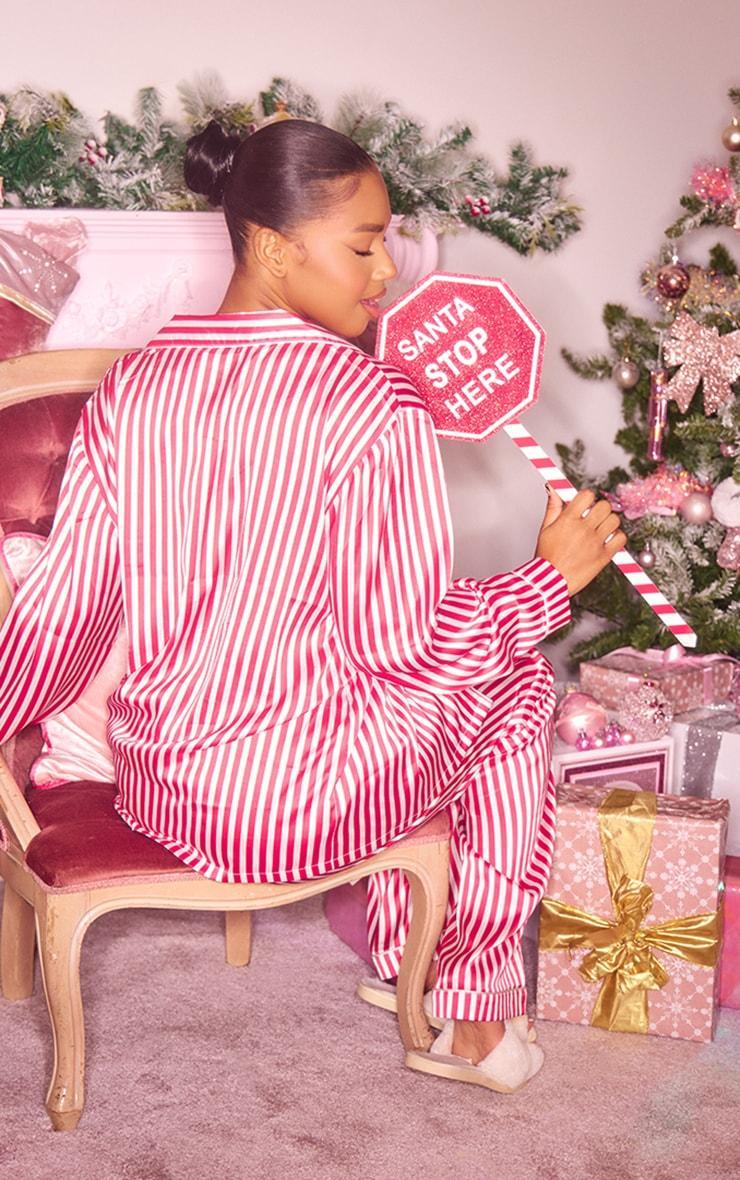 Red Stripe Print Satin Long PJ Set Product Image