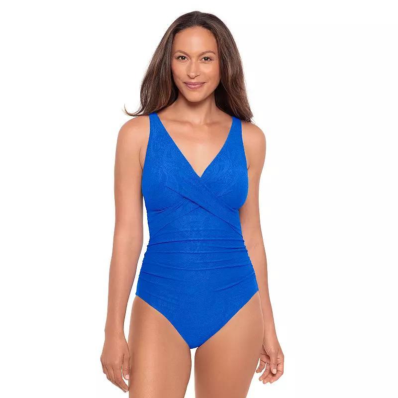 Womens Bal Harbour Paisley Textured Cross Front One-Piece Swimsuit Product Image