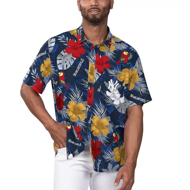 Mens Margaritaville New York Yankees Island Life Floral Party Button-Up Shirt Blue Product Image