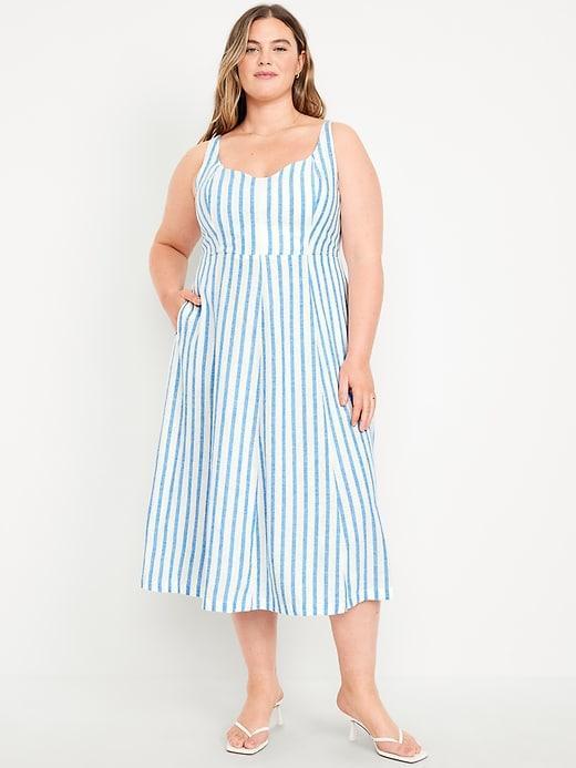 Fit &amp; Flare Linen-Blend Midi Dress Product Image