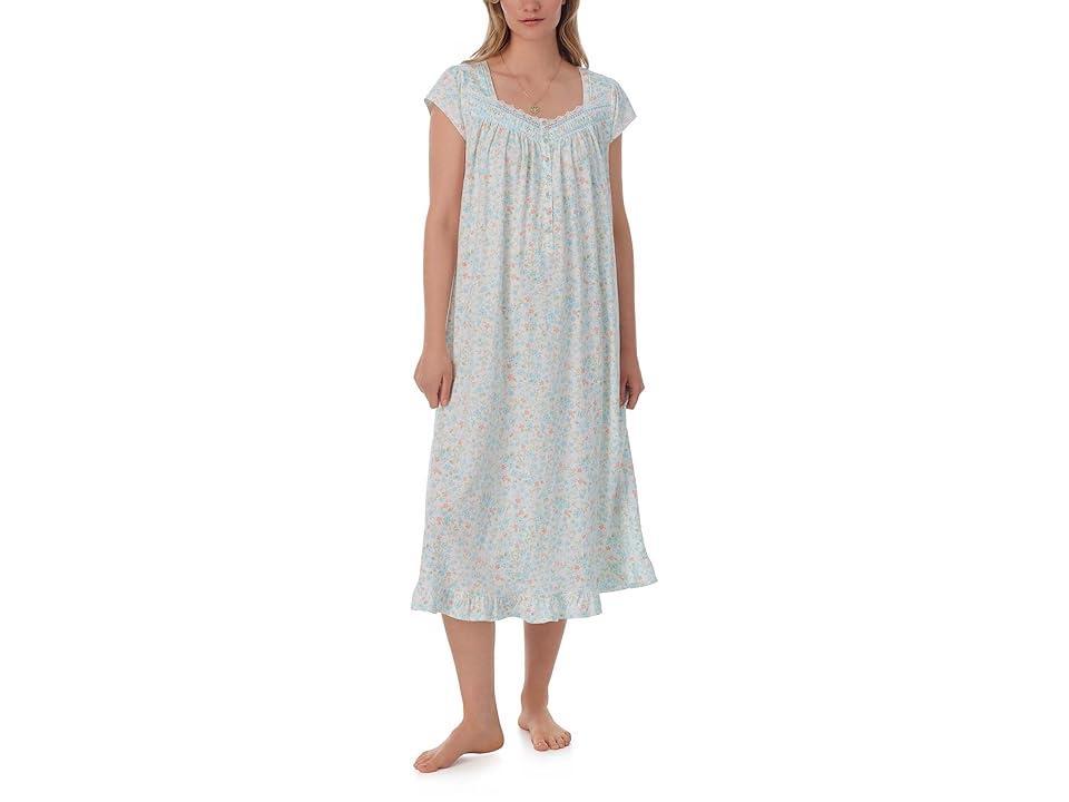 Eileen West Cotton Knit Cap Sleeve Long Gown (Ditsy) Women's Pajama Product Image