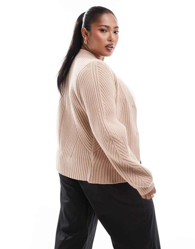 ASOS DESIGN Curve structured sleeve cardigan with rib detail in mocha Product Image