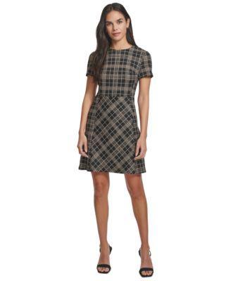 Calvin Klein Womens Plaid Ponte-Knit Short-Sleeve Dress product image