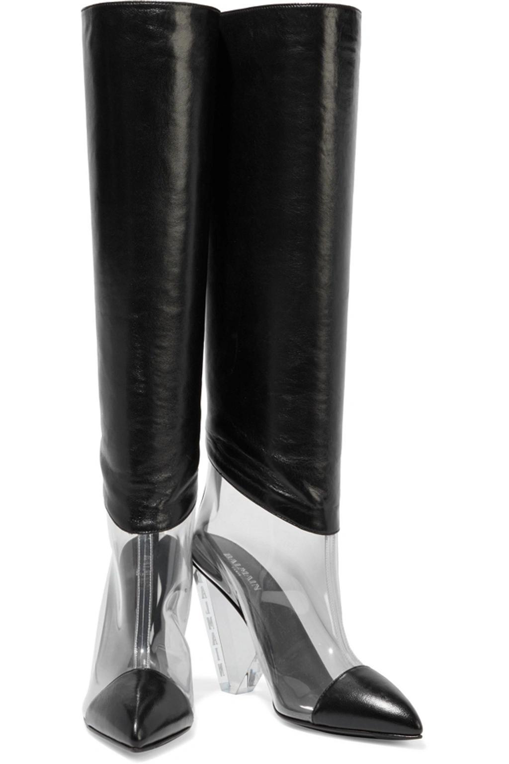 Lisy Leather And Pvc Knee Boots In Black Product Image