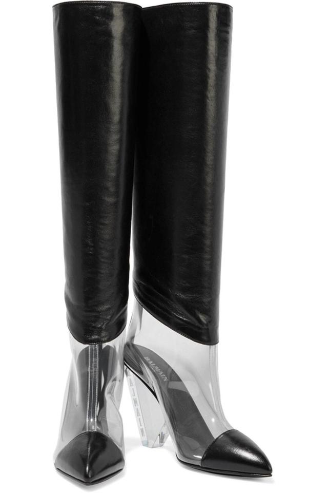 Lisy Leather And Pvc Knee Boots In Black Product Image