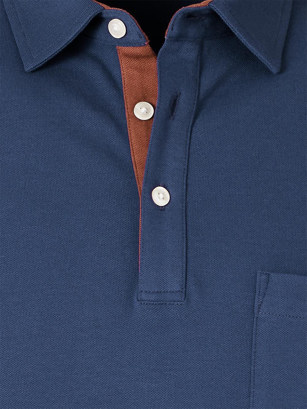 Cotton/Spandex Pique Three Button Polo - Navy Product Image