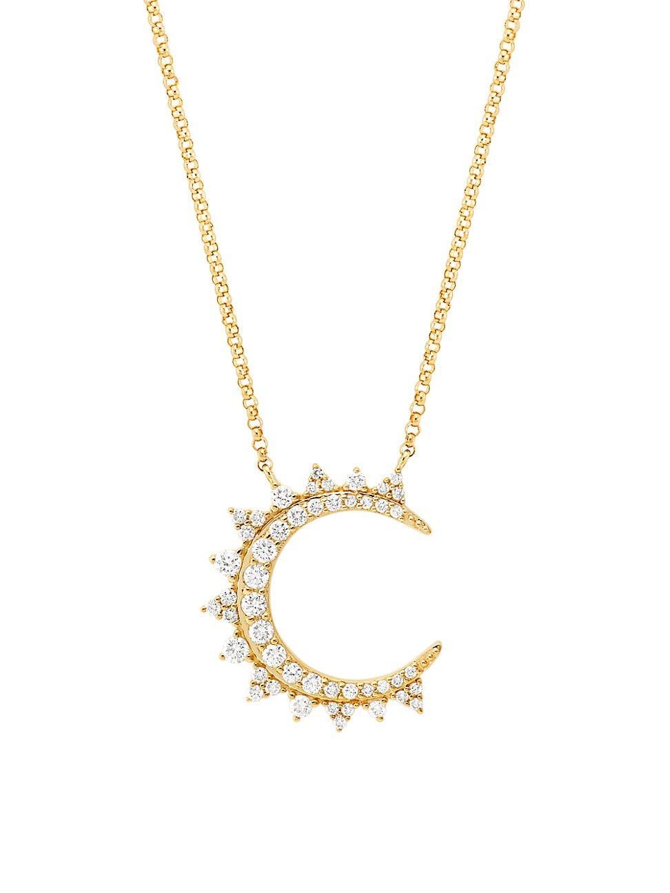 Womens 14K Yellow Gold & 0.5 TCW Diamond Crescent Moon Pendant Necklace Product Image