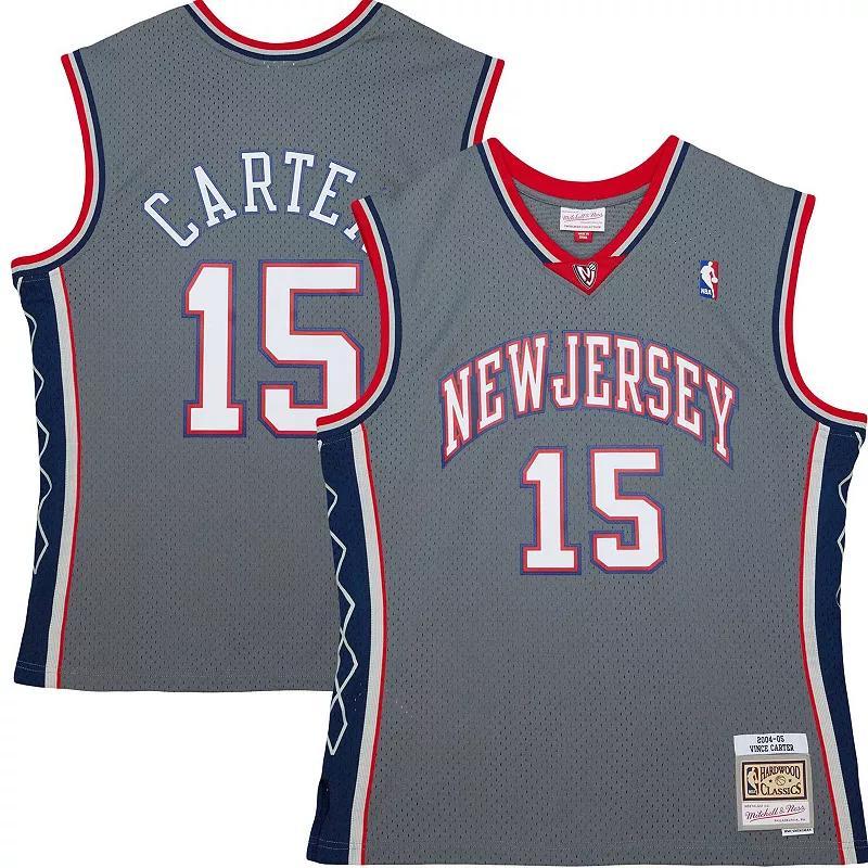 Mens Mitchell & Ness Vince Carter Gray New Jersey Nets 2004/05 Hardwood Classics Swingman Jersey Product Image