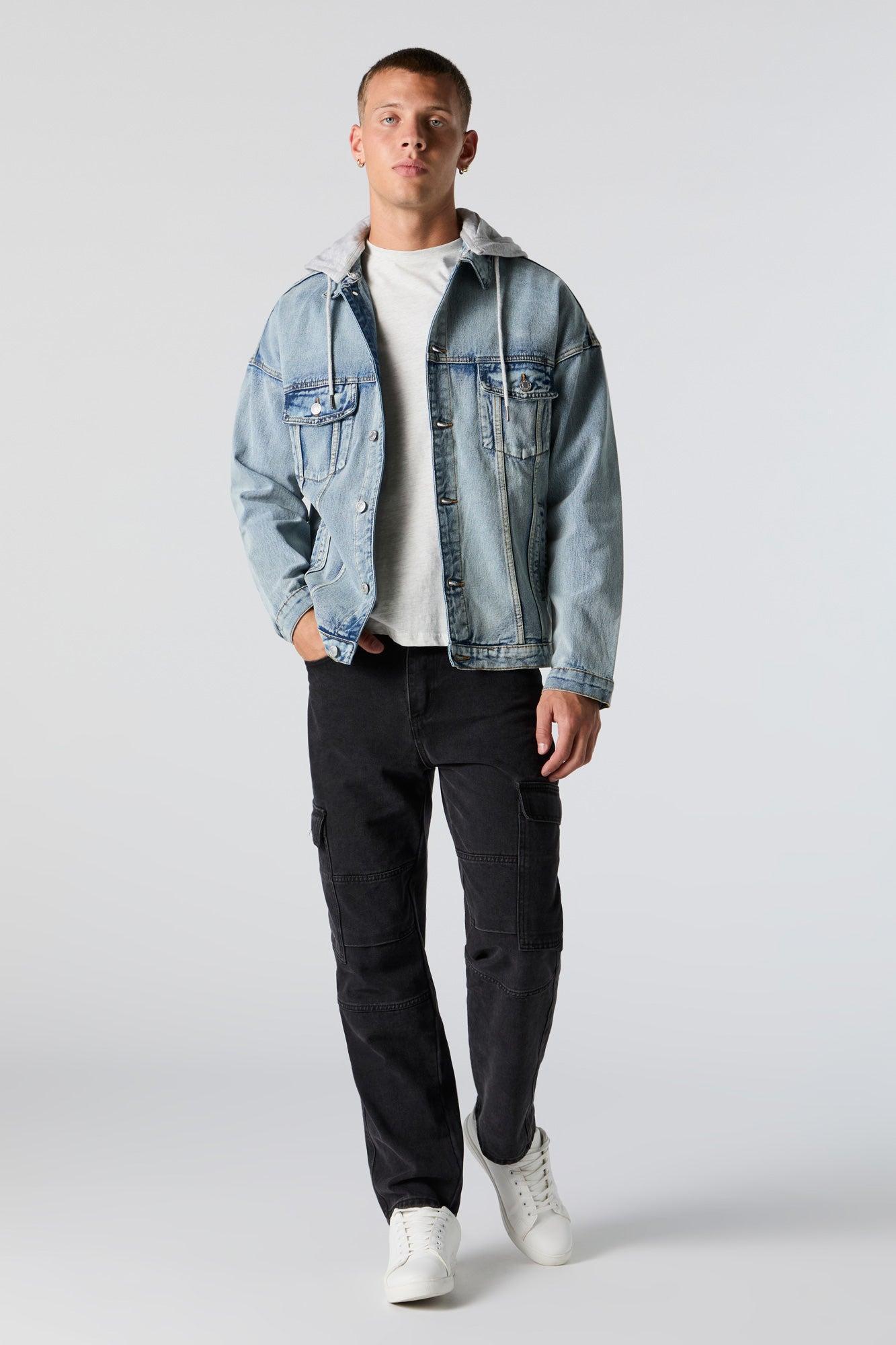 Removable Hood Denim Trucker Jacket Male Product Image