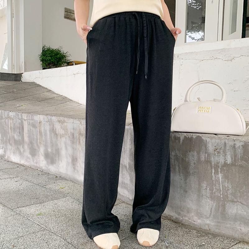 Drawstring Waist Plain Wide Leg Pants Product Image