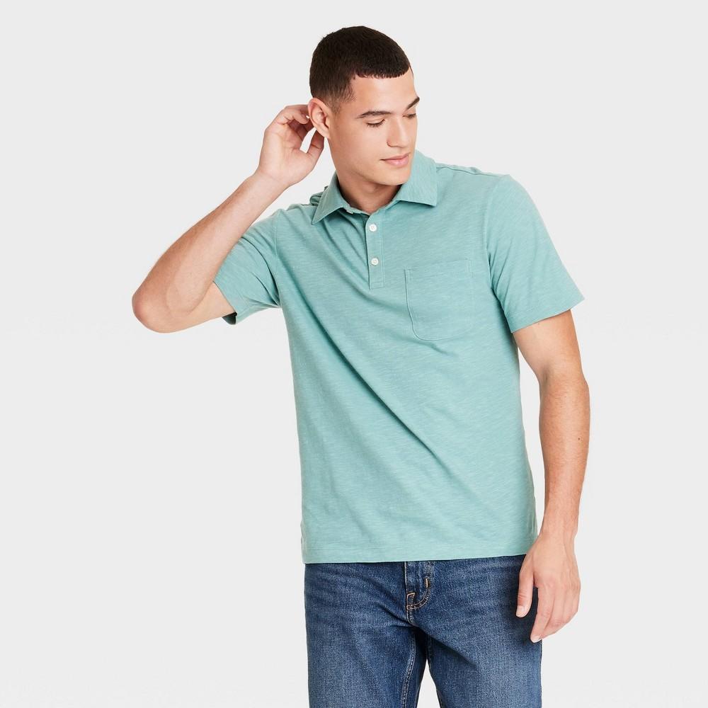 Mens Short Sleeve Slub Jersey Polo Shirt - Goodfellow & Co Aqua XXL Product Image