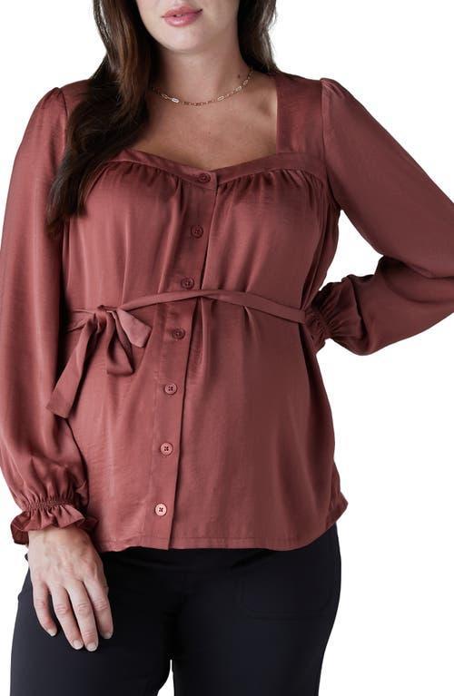 Ingrid & Isabel Belted Button Front Long Sleeve Maternity Blouse Product Image