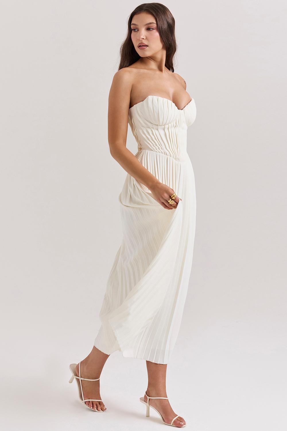 Amorata Ivory Pleated Maxi Dress Product Image