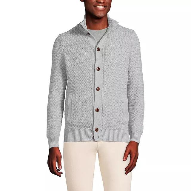 Mens Lands End Long Sleeve Drifter Mock Neck Cardigan Gray Grey Product Image