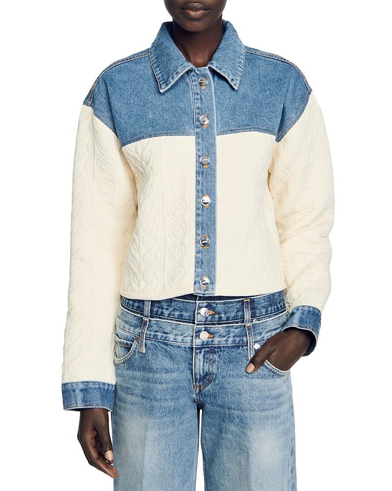 sandro Ralph Quilted Denim Mixed Media Jacket Product Image