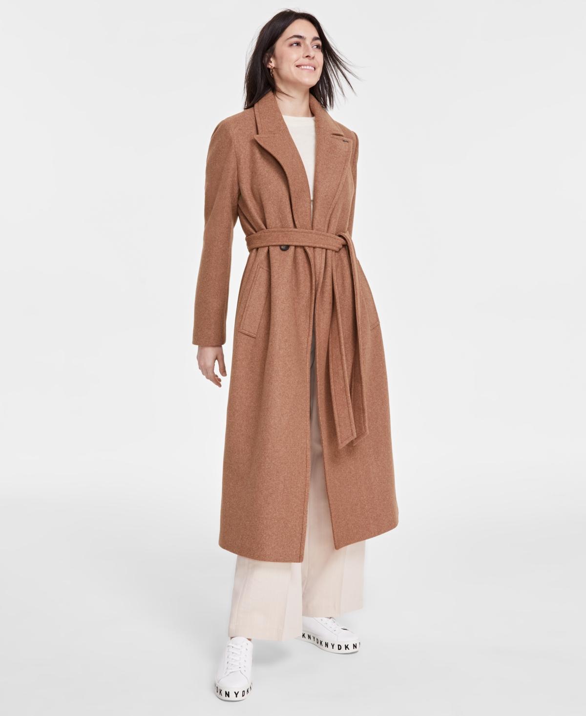 Dkny Womens Notched-Collar Double-Breasted Wrap Coat Product Image