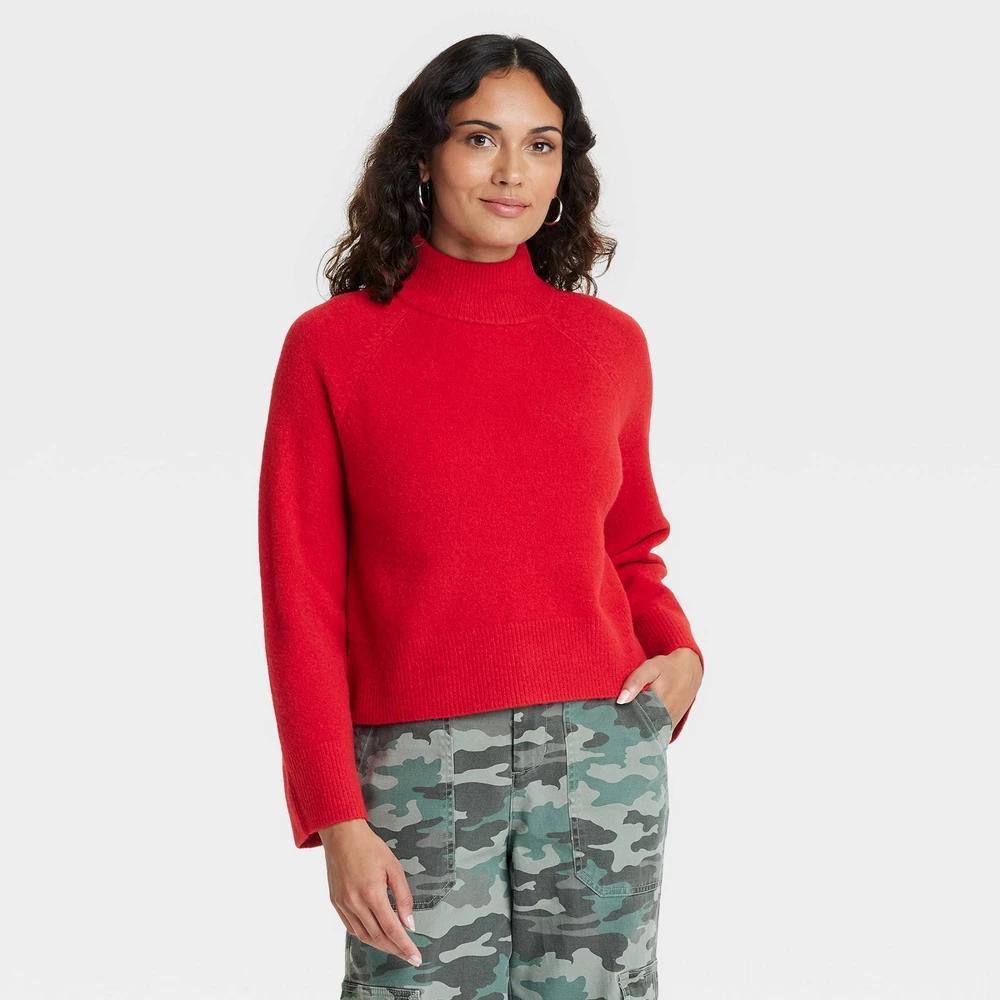 Womens Cozy Knit Mock Turtleneck Pullover Sweater - Universal Thread Red L Product Image