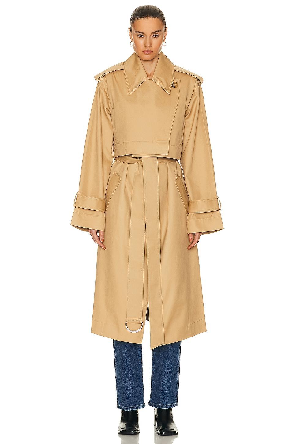 GRLFRND The Convertible Trench Coat in Tan. - size S/M (also in L/XL, XXS/XS) Product Image