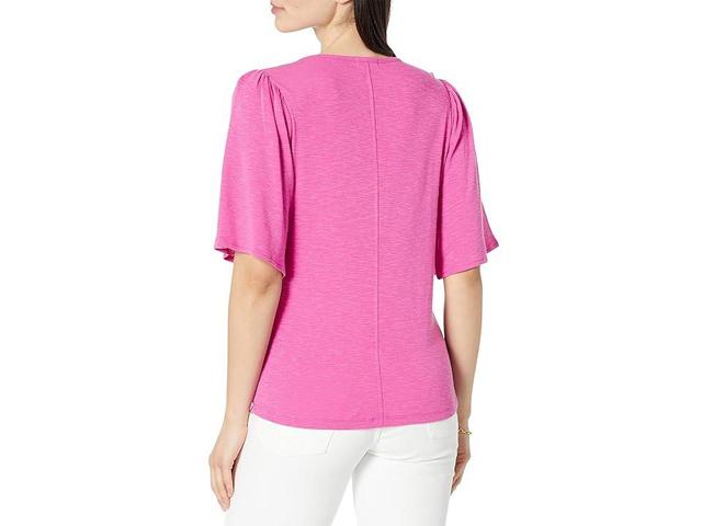 NIC+ZOE Square Neck Flutter Sleeve Tee (Freesia) Women's Clothing Product Image