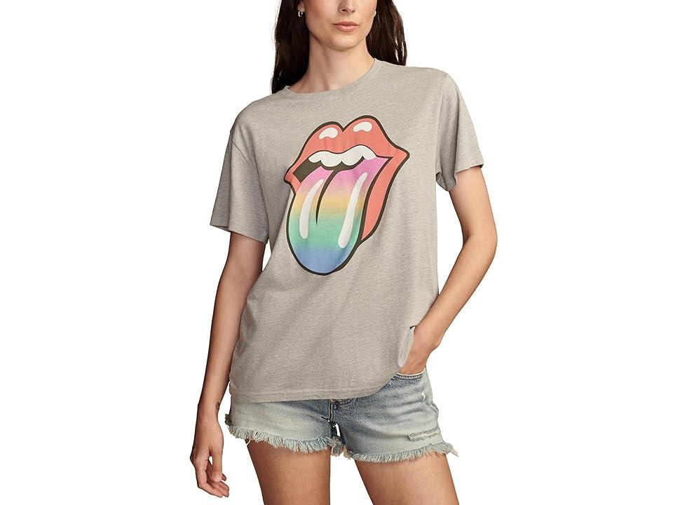 Lucky Brand Rolling Stones Rainbow Tongue Boyfriend Tee (Light Heather ) Women's Clothing Product Image