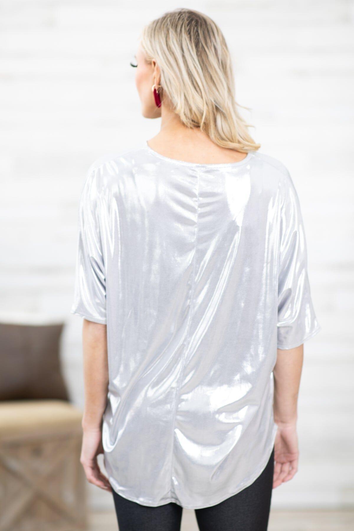 Silver Metallic Dolman Sleeve Top Product Image