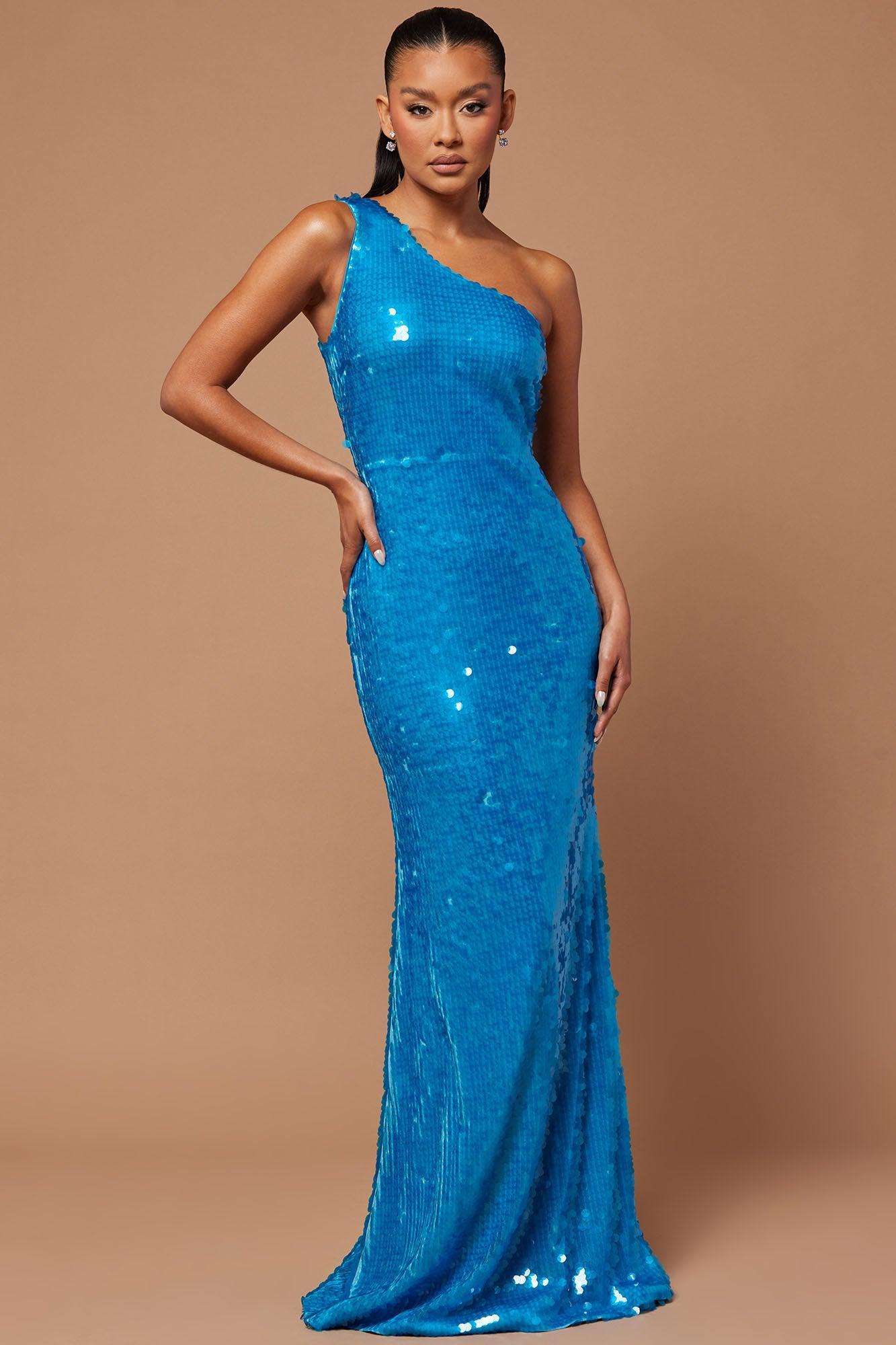 The Britney Sequin Gown - Turquoise Product Image