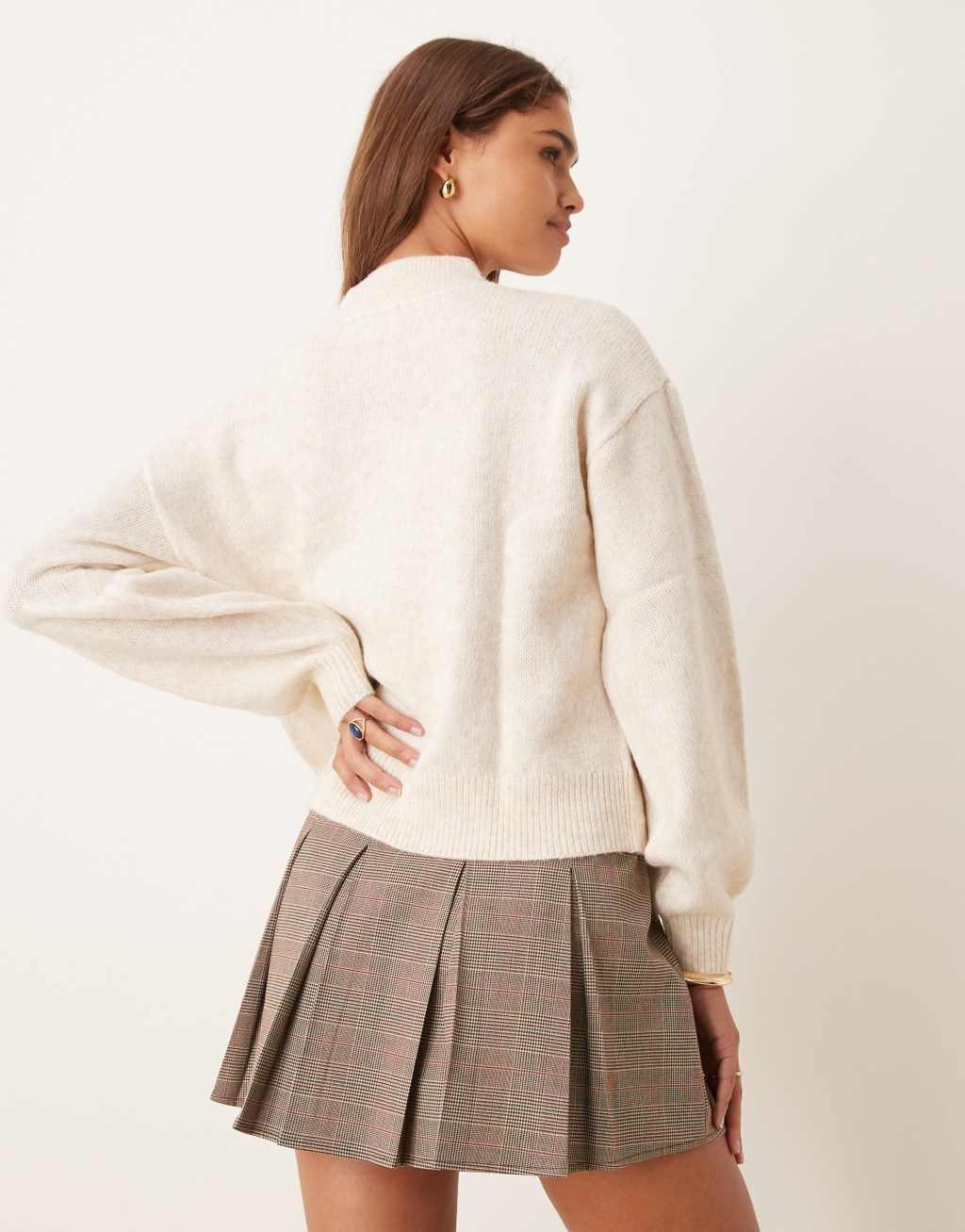 JDY high neck cable knit sweater in cream Product Image