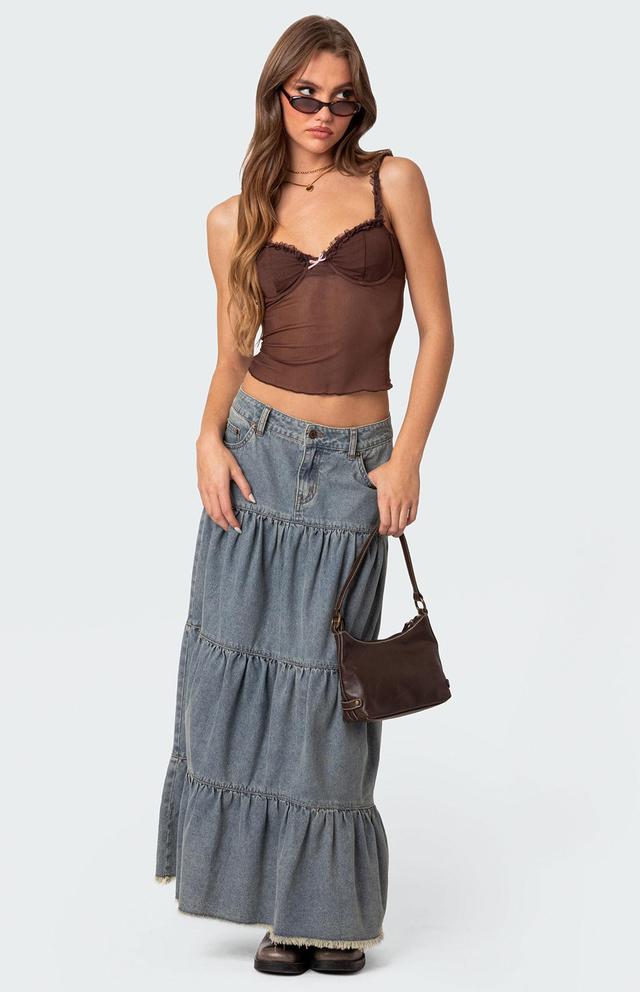 Edikted Women's Countryside Tiered Washed Denim Maxi Skirt Product Image