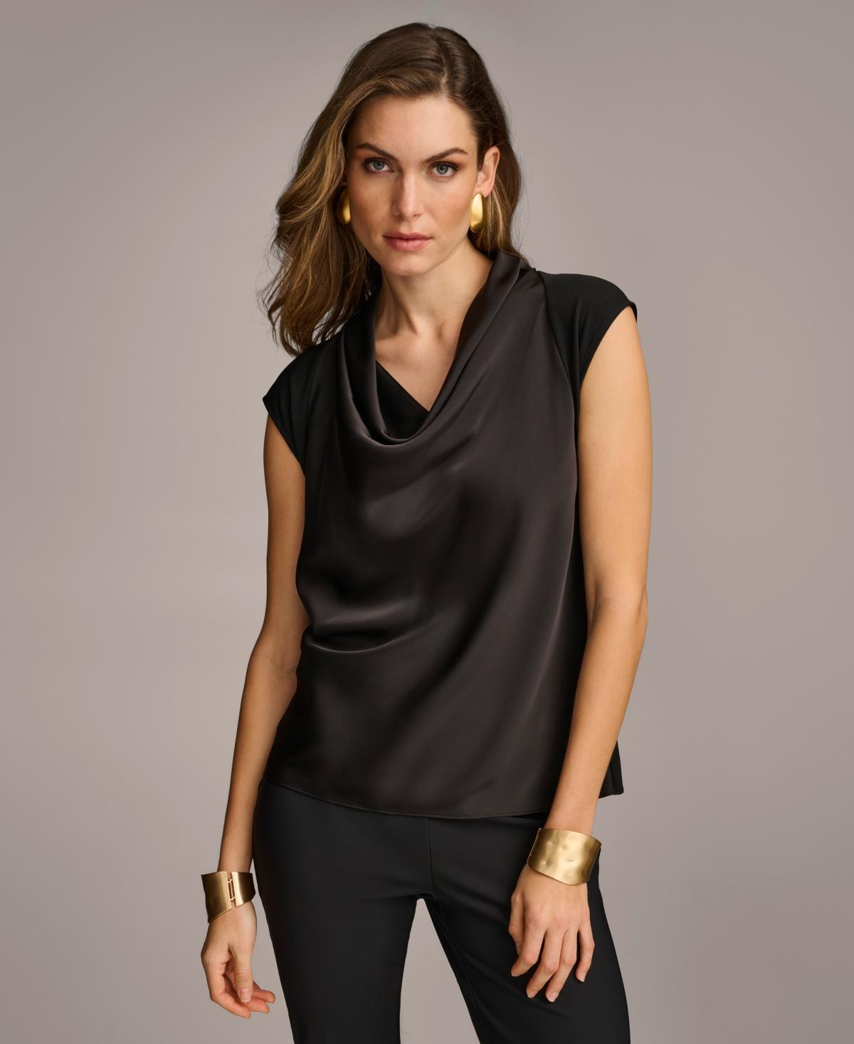 Donna Karan Knit Cowl Neck Short Sleeve Blouse Product Image