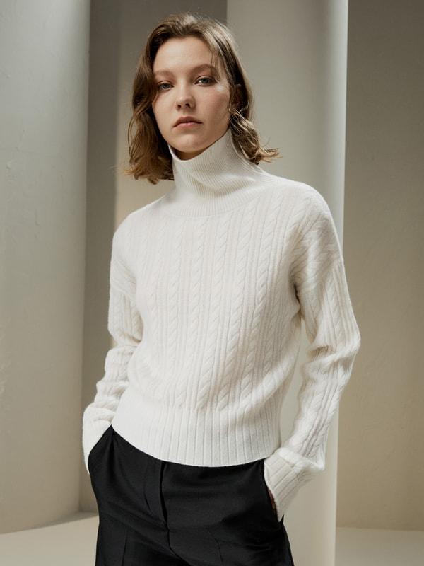 Classic Cable Knit Turtleneck Sweater Product Image