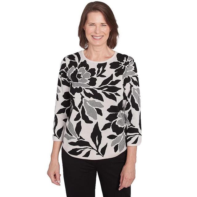 Womens Alfred Dunner Floral Jacquard Crewneck Sweater Product Image