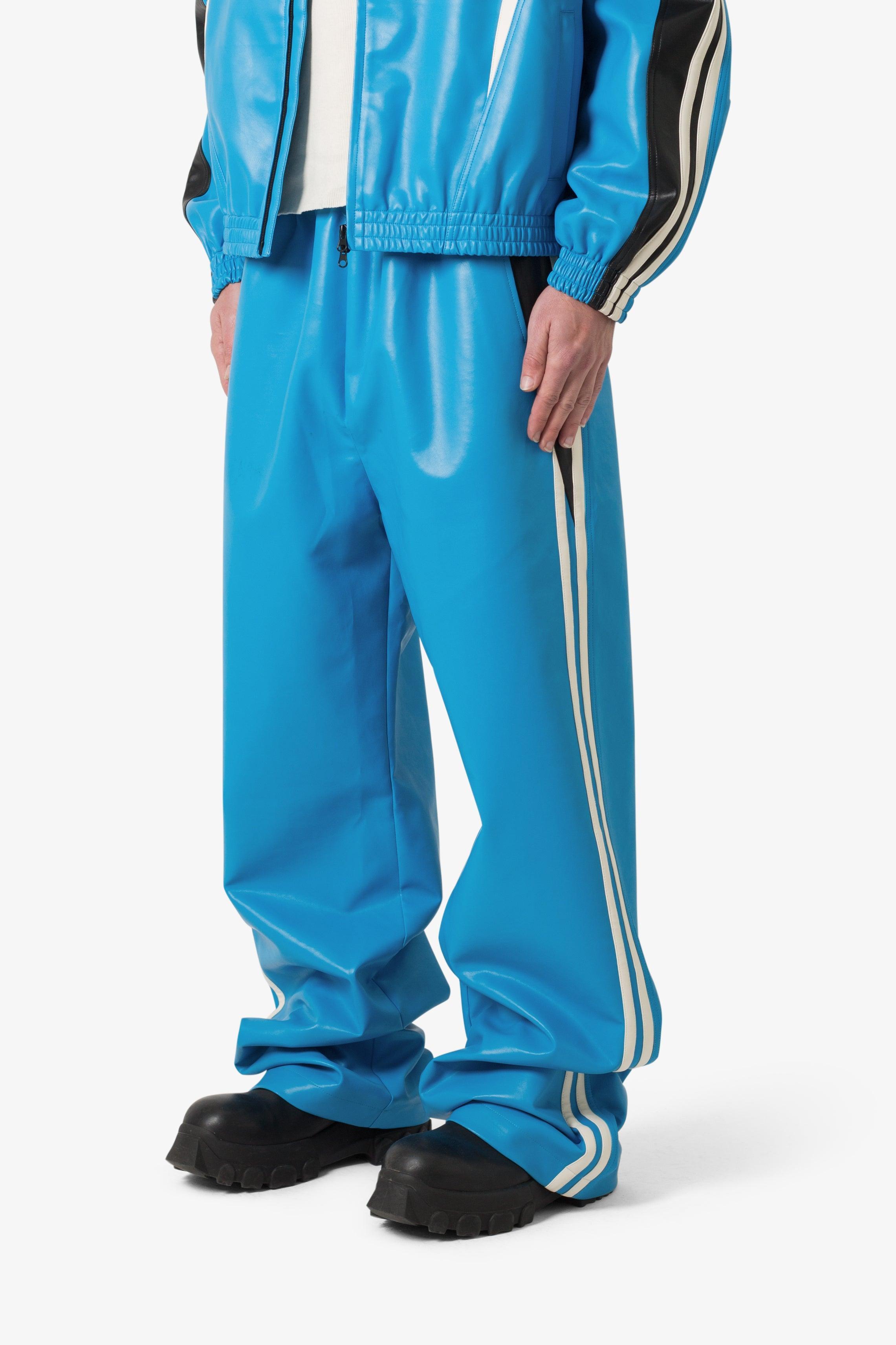 Icon Oversized PU Track Pants - Blue/Black Product Image