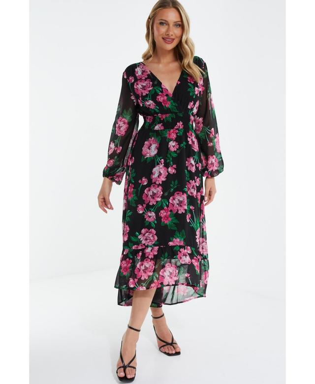 Womens Floral Chiffon Dip Hem Dress Product Image