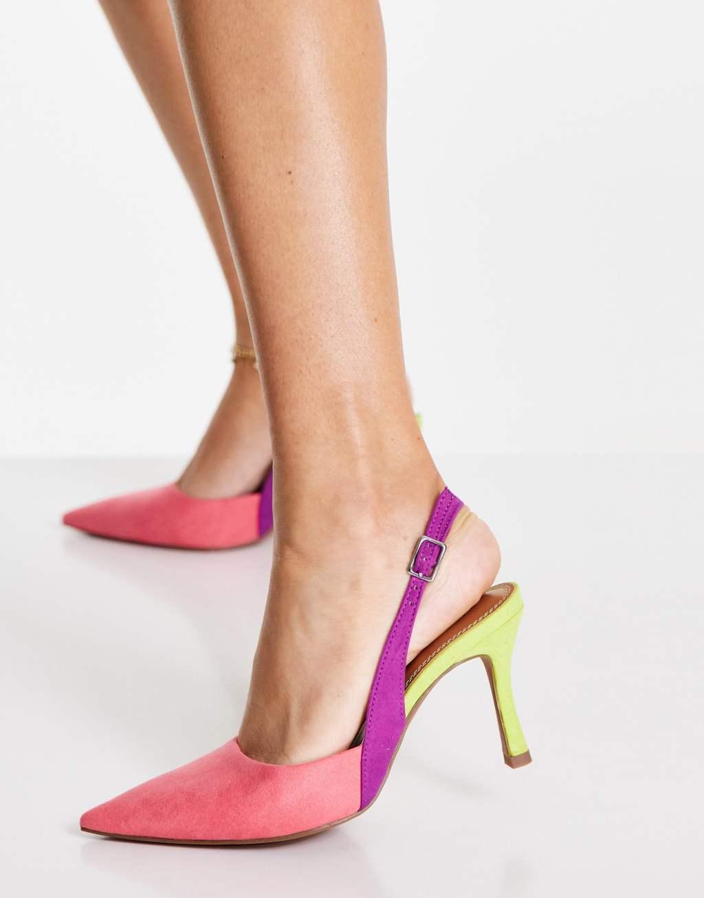 ASOS DESIGN Samber slingback stiletto heels in multi Product Image