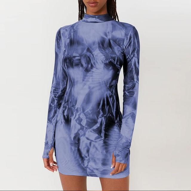 Long-Sleeve Mock Neck Tie Dye Mini Sheath Dress Product Image