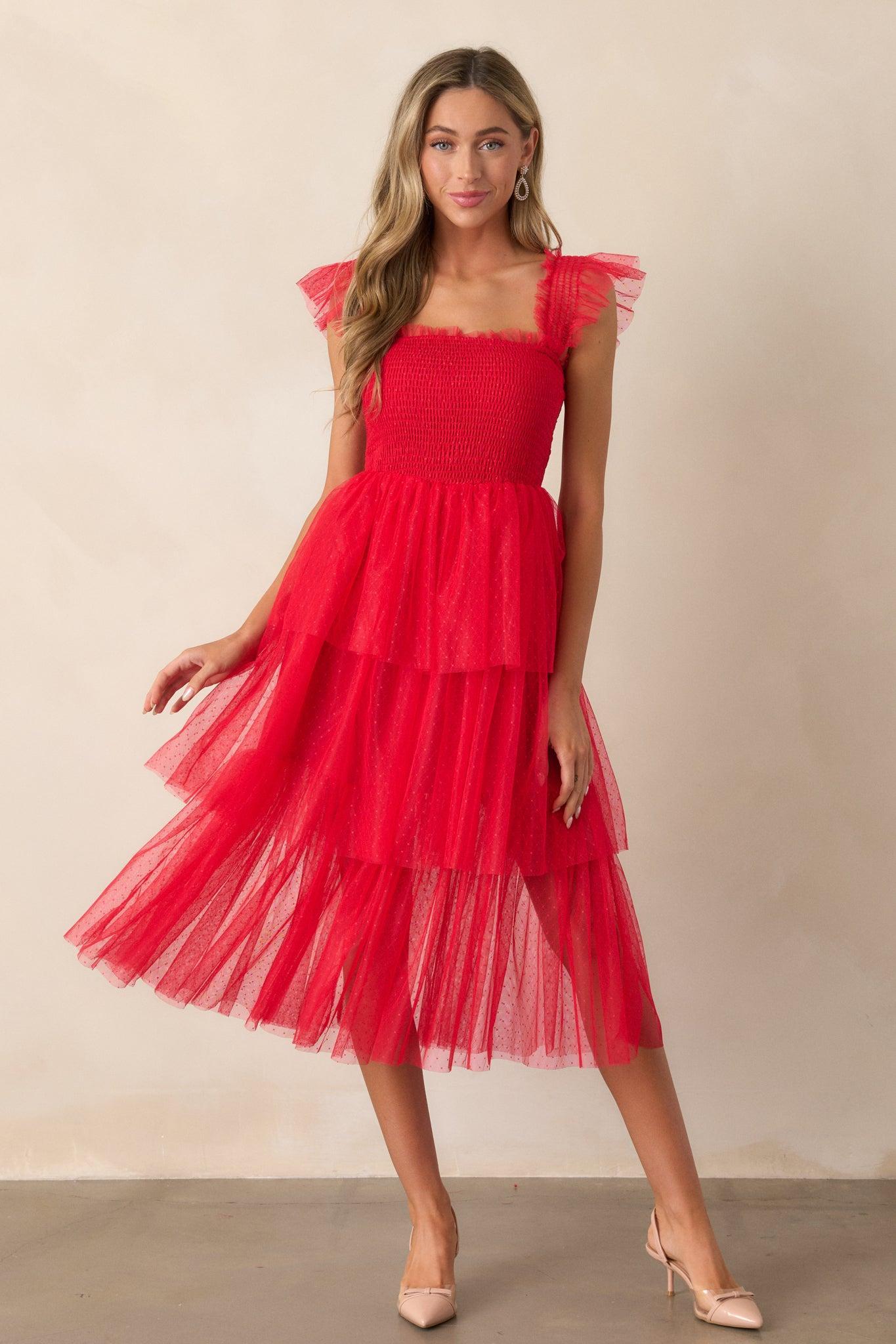 Shine Brighter Red Tiered Midi Dress Product Image