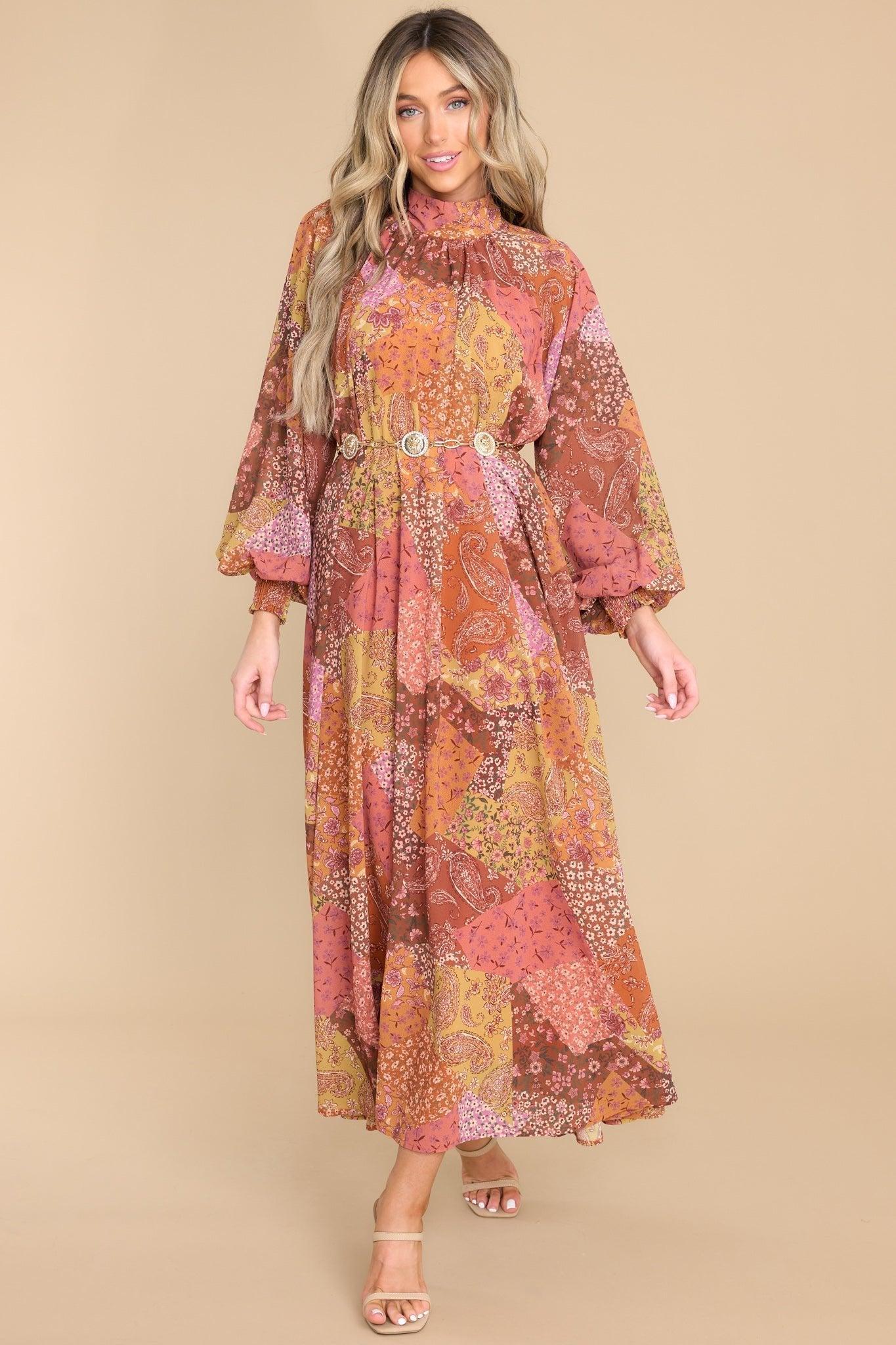 Aura Thankful For You Orange Multi Print Maxi Dress Product Image