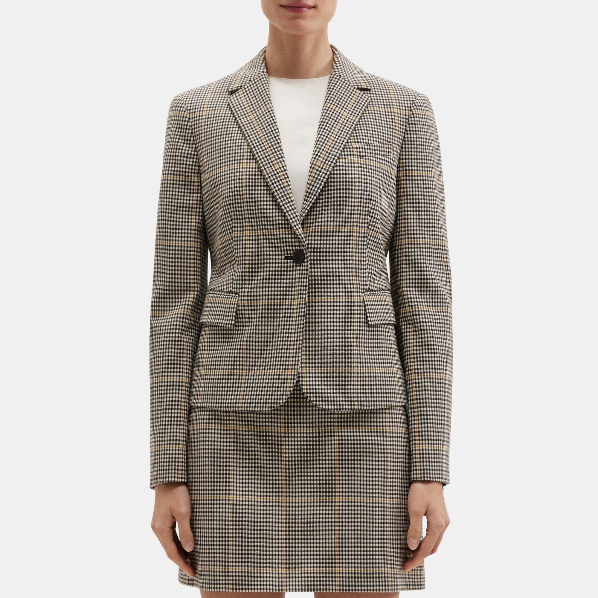 Checked Wool-Blend Shrunken Jacket | Theory Outlet Product Image