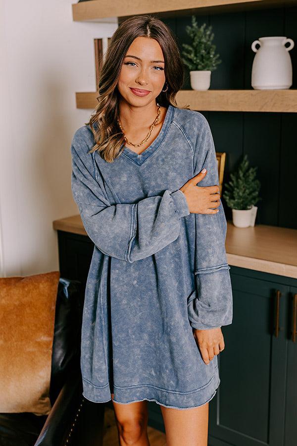 Casual Brunch Mineral Wash Mini Dress in Blue Product Image