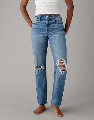 AE Stretch Super High-Waisted Ripped Ankle Straight Jean product image