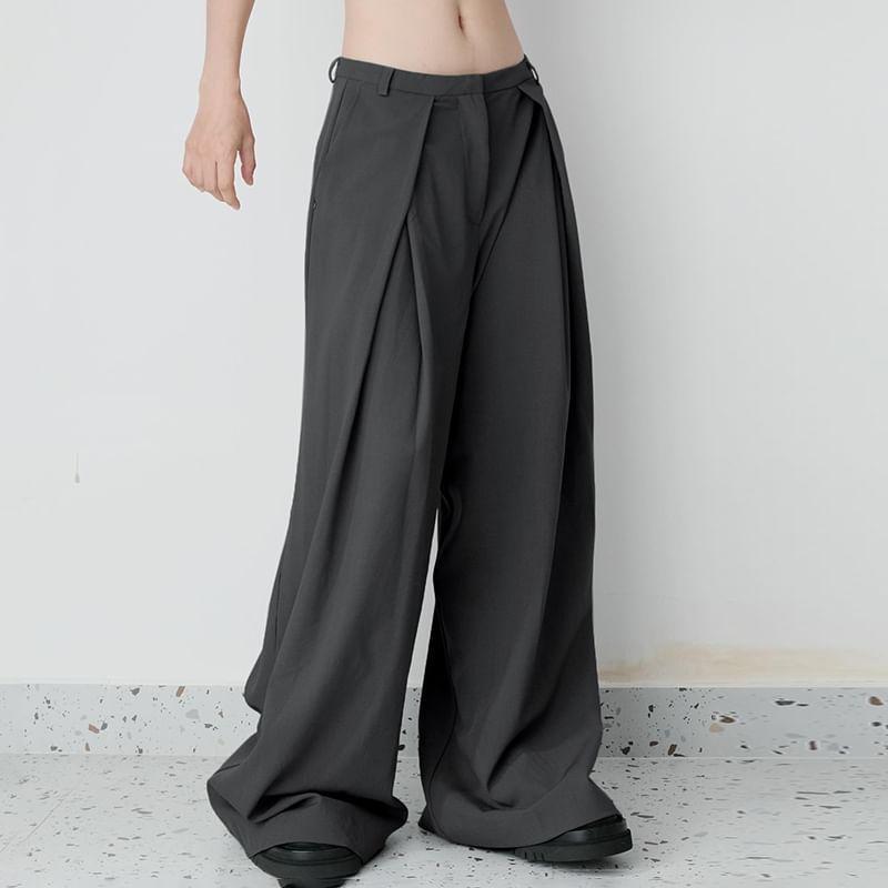 Low Waist Plain Wide Leg Pants Product Image