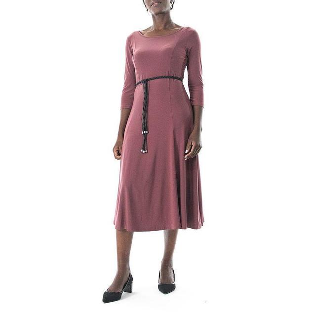 Womens Nina Leonard Three-Quarter Sleeve Belted Midi Dress Pink Product Image