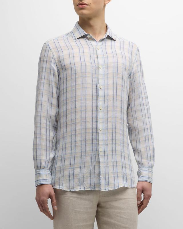 Mens Linen Check Casual Button-Down Shirt Product Image