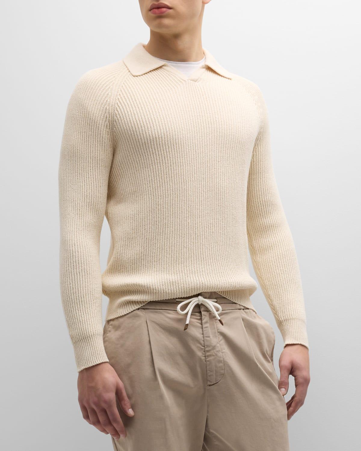 Mens Cotton Ribbed Johnny-Collar Sweater Product Image