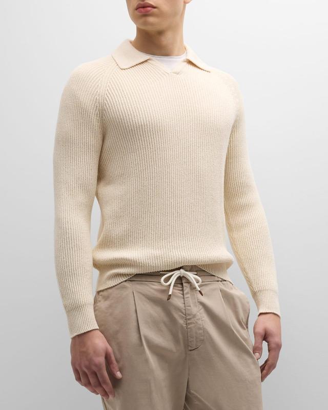 Mens Cotton Ribbed Johnny-Collar Sweater Product Image