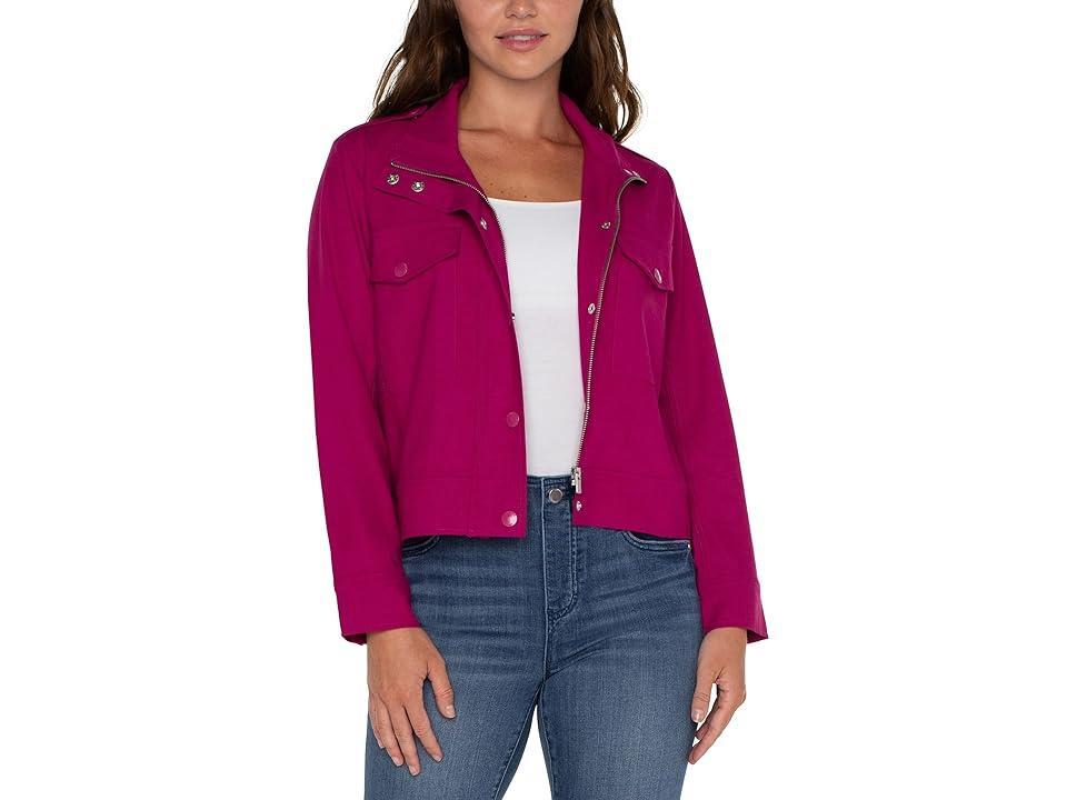 Liverpool Los Angeles Utility Crop Textured Stretch Woven Zip Up Jacket (Fuchsia Kiss) Women's Vest Product Image