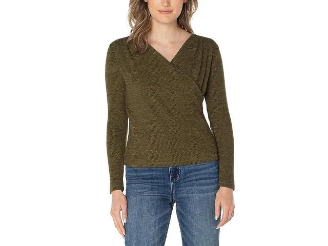 Liverpool Los Angeles Long Sleeve Drape Front Knit Top (Olive Melange) Women's Clothing Product Image