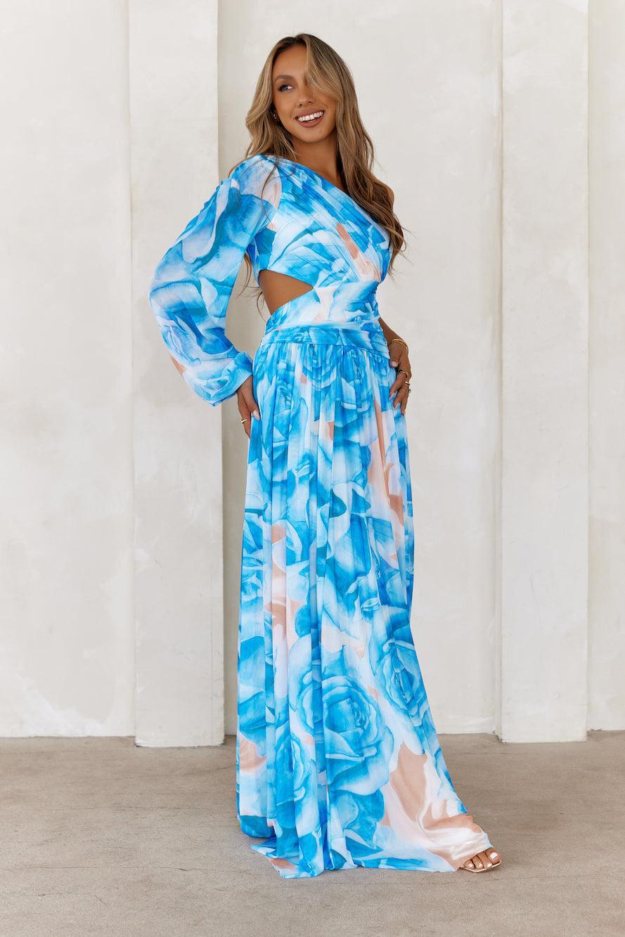 Tide Treasures One Shoulder Maxi Dress Blue Product Image