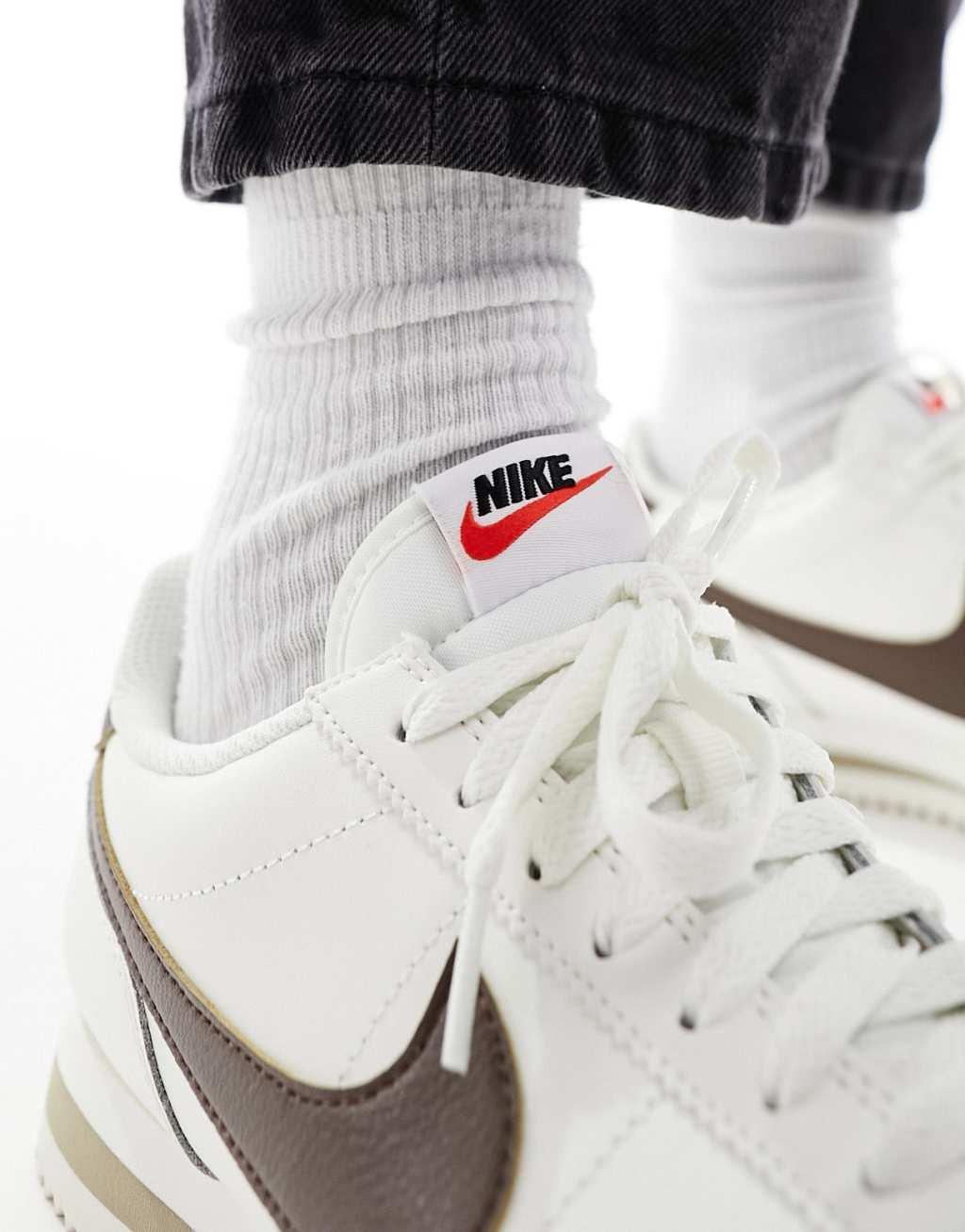 Nike Cortez leather sneakers in off white and cacao brown Product Image